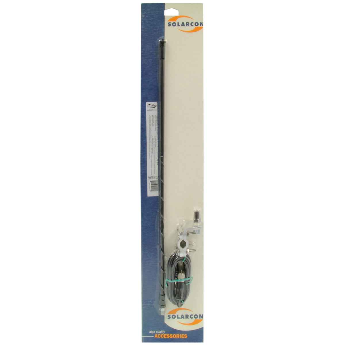 Solarcon 212B Black 2' Fiberglass 750W Top Loaded AM-FM Ready CB Antenna with Mirror Mount and Cable CB Antenna Kit-Black