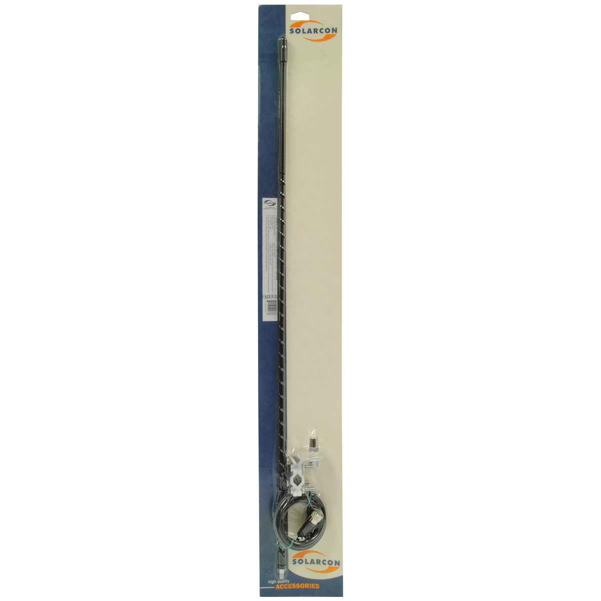 Solarcon 213B Black 3' Fiberglass 750W Top Loaded AM-FM Ready CB Antenna with Mirror Mount and Cable CB Antenna Kit-Black