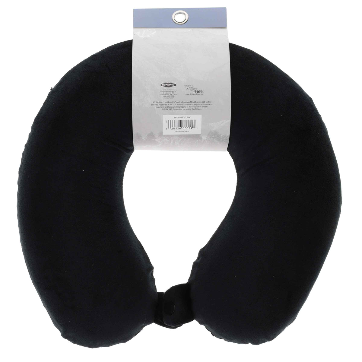 BC Outfitters BCO3565GELBL Gel Neck Pillow with Memory Foam and Cooling Gel-Removable Washable Cover Front Snap for Travel Comfort-Black