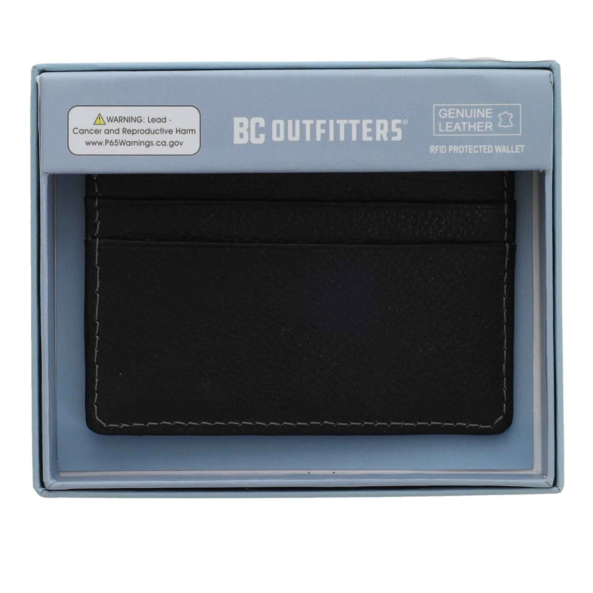 BC Outfitters Slim Card Wallet Black - RFID Blocking Leather Wallet with ID Window and Multiple Card Slots - Minimalist Front Pocket Design BCOSLIMBLK