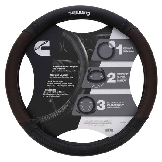 Cummins CMN35391 Navigator 18-Inch Steering Wheel Cover Leather Semi Truck Interior Accessories for RV and Big Rig-Black