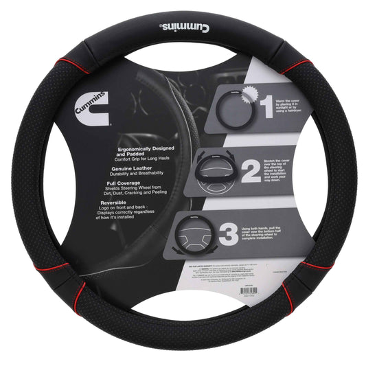 Cummins CMN35392 Navigator 18-Inch Steering Wheel Cover Leather Semi Truck Interior Accessories for RV and Big Rig-Black