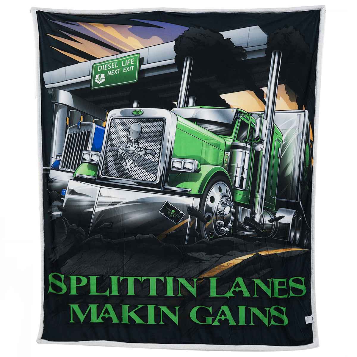 Diesel Life Sherpa Throw Blanket 60x70 Inches - Soft Fleece Blanket with Plush Sherpa Lining - Splittin Lanes Making Gains Truck Graphic DL02SPL