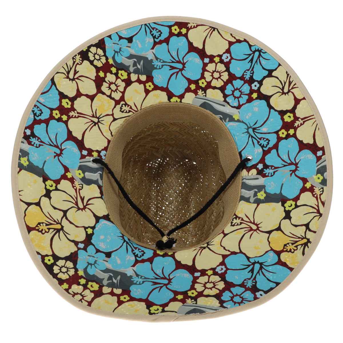 Easter Island Mercantile HBS4BLU Straw Patch Hat with Blue Floral Brim Straw Sun Hat for Men and Women Beach Hat Sunblock