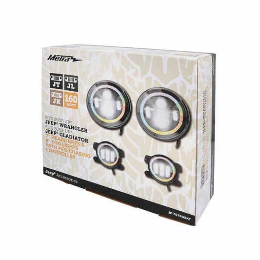 7inch LED Chasing Halo Headlights 4inch Fog Lights with Controller