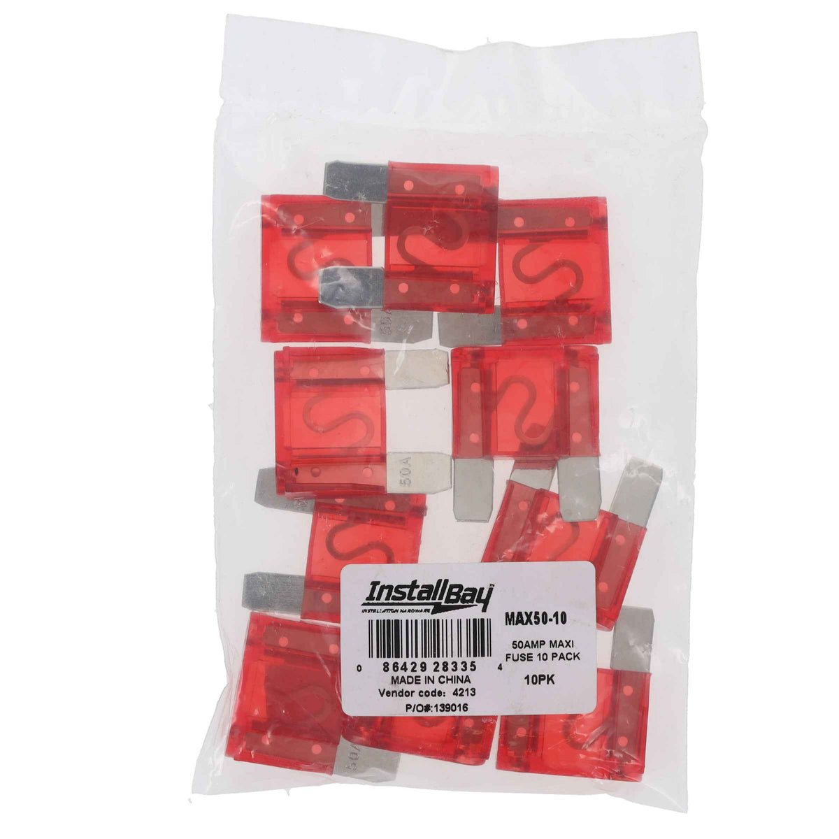 InstallBay by Metra MAX5010 50-Amp Maxi Blade Fuse Red 32VDC Automotive Auto Car Truck RV Boat-10 Pack