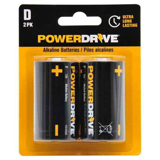 PowerDrive Size D 1.5V Batteries Extended Shelf Life - 2PACK