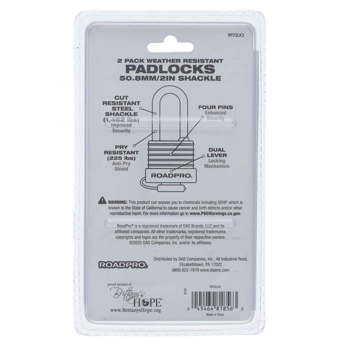 2in Shackle Padlock Weather Resist 2 Pk