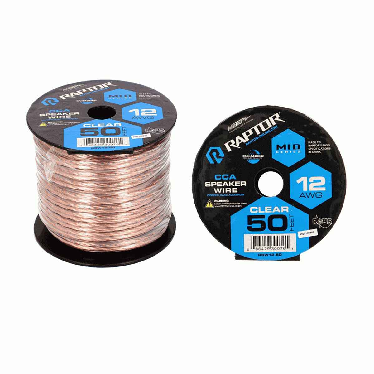 Raptor RSW1250 50 Feet Audio Stereo Speaker Wire Cable 12-Gauge-Clear