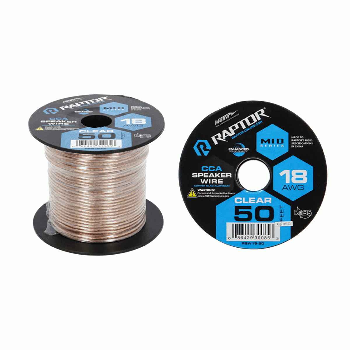 Raptor RSW1850 50 Feet Audio Stereo Speaker Wire Cable 18-Gauge-Clear
