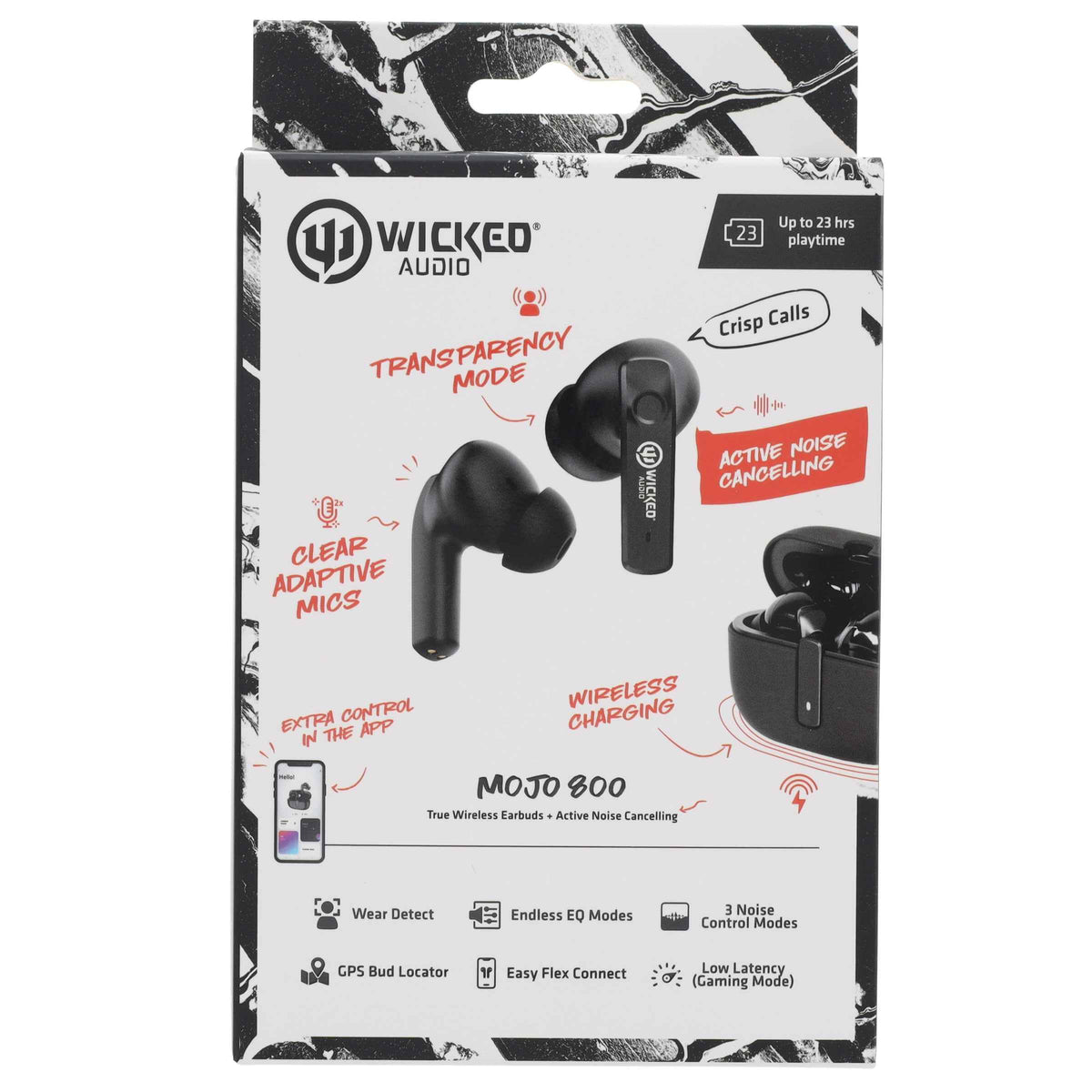 Wicked Audio MWITW4850 Mojo 800 True Wireless Bluetooth Earbuds Clear Call Mics Long Battery Life Custom EQ Modes GPS Locator-Black